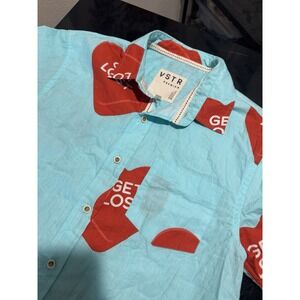 VSTR Premium 'Get Lost' Light Blue, Red Hearts, Medium Button Down Shirt #593